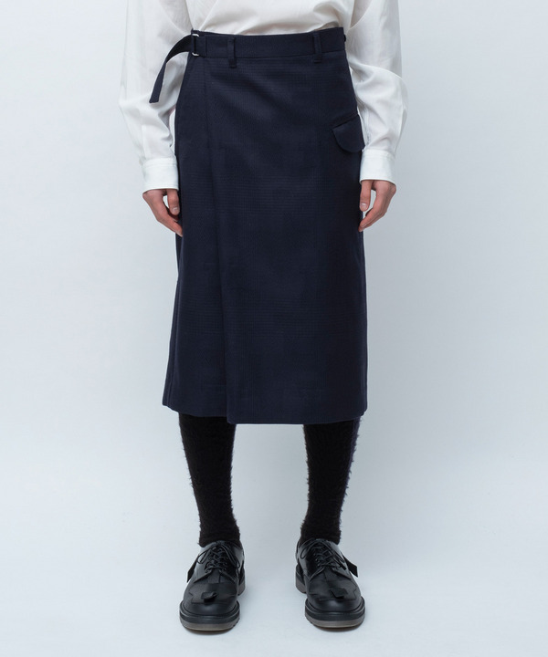 WRAP ASYMMETRY SHORTS RANDAM GLEN CHECK 詳細画像 NAVY 1