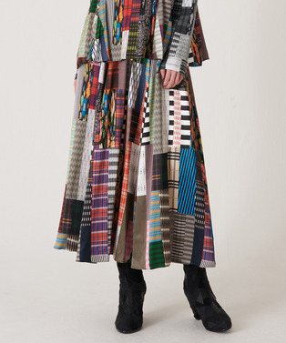 PATCHWORK PRINT SKIRT