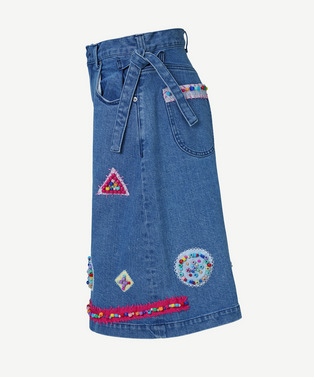 BEADS HAND DRAWING CROPPED DENIM PANTS 詳細画像