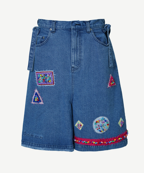 BEADS HAND DRAWING CROPPED DENIM PANTS 詳細画像 L.INDIGO 1