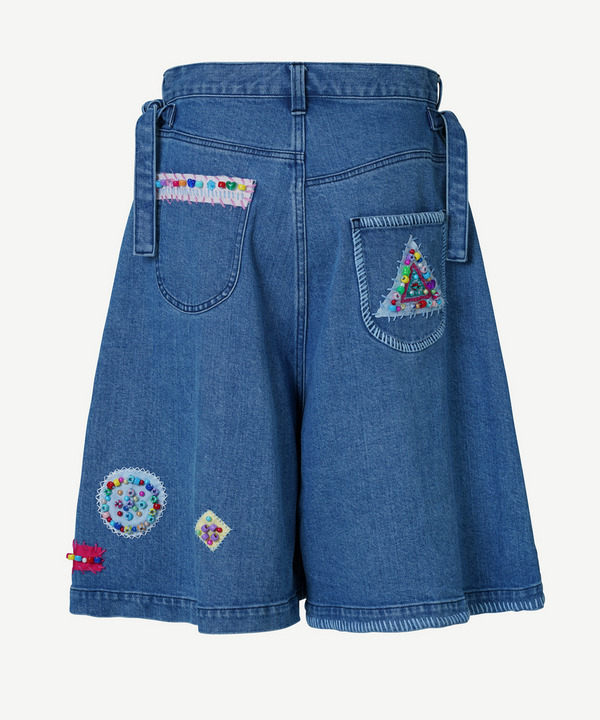 BEADS HAND DRAWING CROPPED DENIM PANTS 詳細画像 BLACK 5