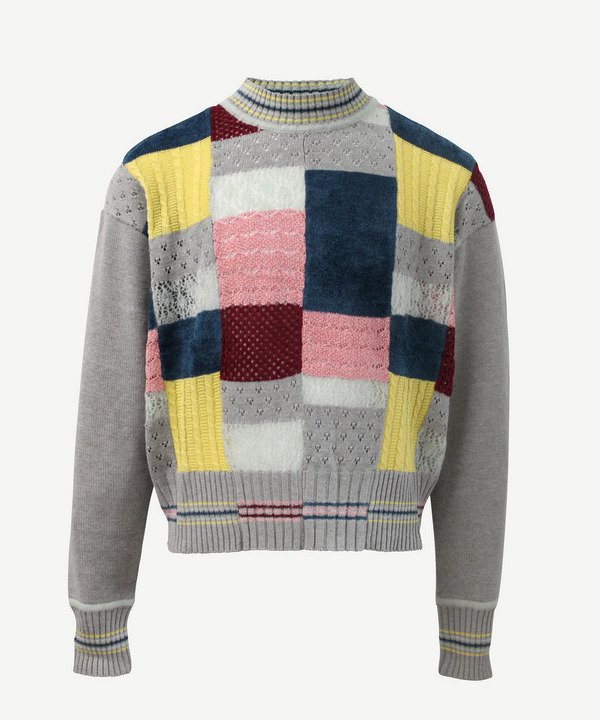 HARUKAHARU PATCHWORK CREW NECK KNIT 詳細画像 GRAY 1