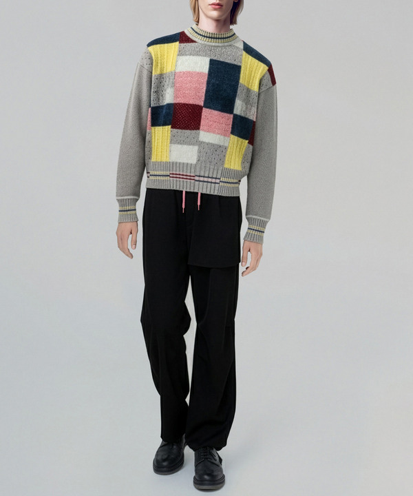 HARUKAHARU PATCHWORK CREW NECK KNIT 詳細画像 BLACK 6